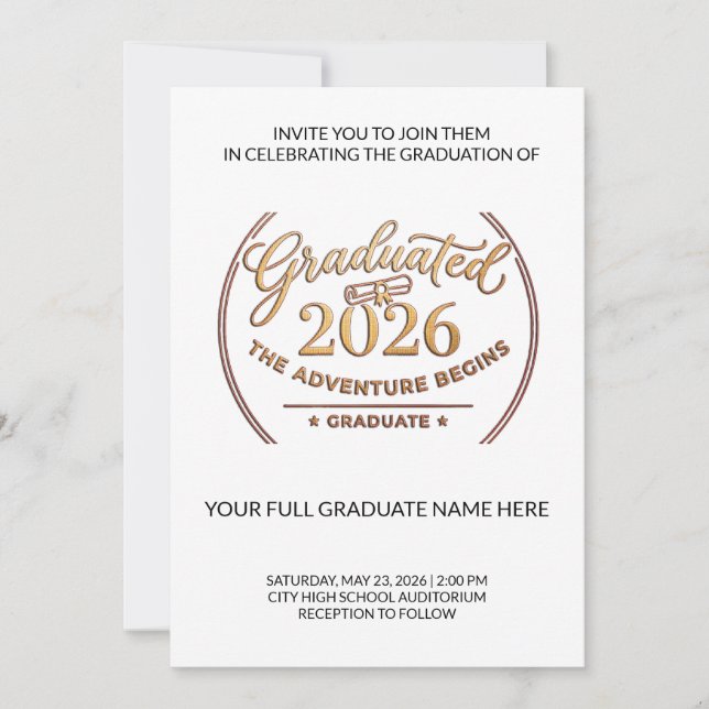 Convites Class of 2026 Gold Invitation | Invitación Oro (Frente)