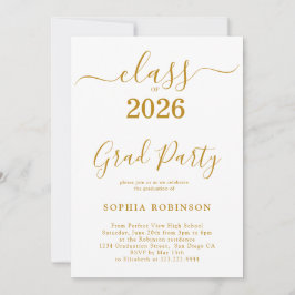 Convites Class of 2026 Gold Script Modern Graduation Party
