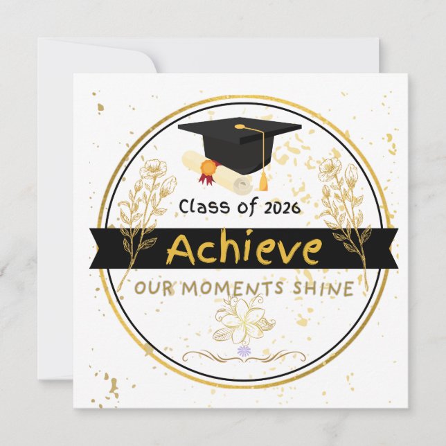 Convites Class of 2026 Graduation Gold Floral Sticker (Frente)