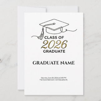 Convites Class of 2026 Graduation Invitation Gold and Black