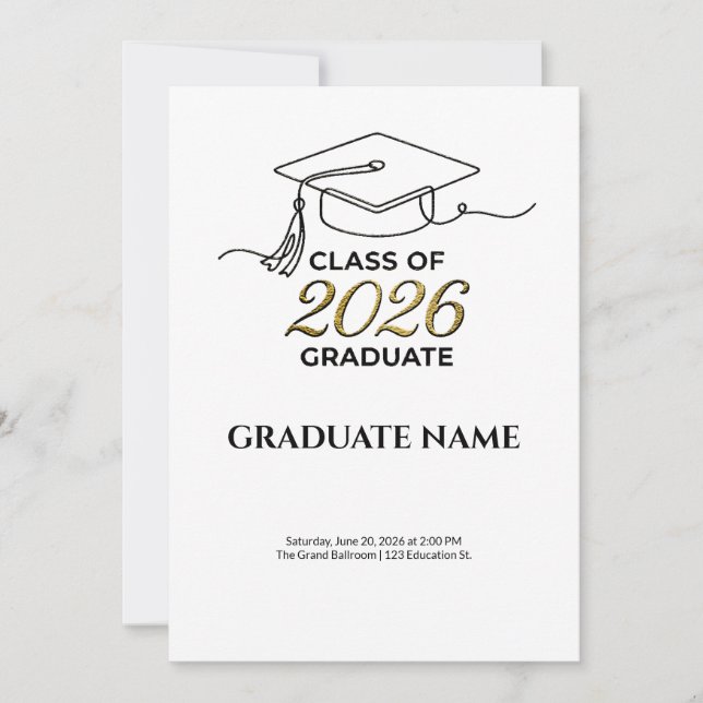 Convites Class of 2026 Graduation Invitation Gold and Black (Frente)