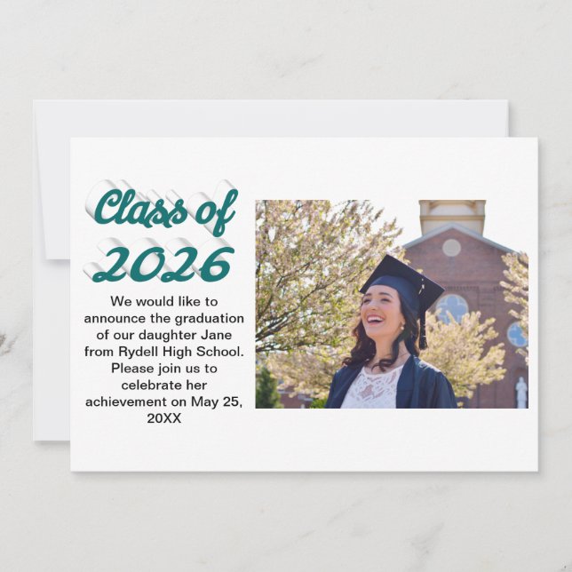 Convites Class of 2026 green script  graduation photo (Frente)