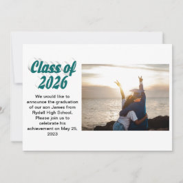 Convites Class of 2026 green text  graduation photo 
