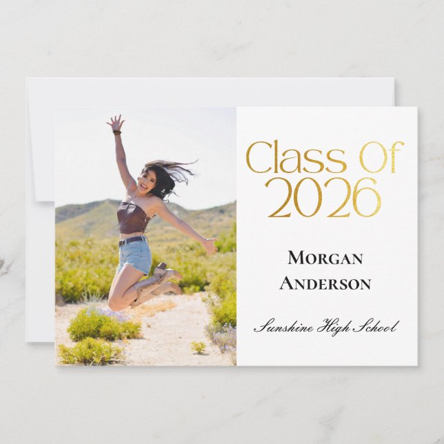 Convites Class of 2026 Photo Black and Gold Announcement  (Frente)