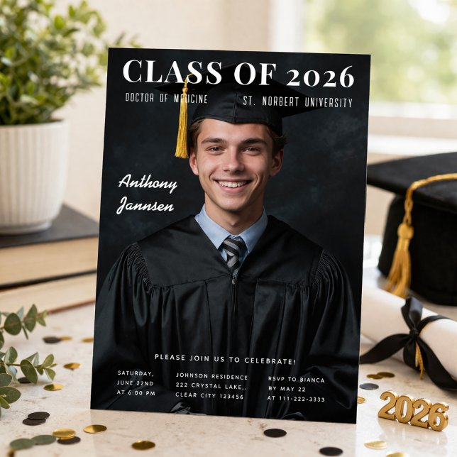 Convites Class of 2026 Photo Graduation Invite (Class of 2026 graduation photo invitation with modern layout and elegant styling)