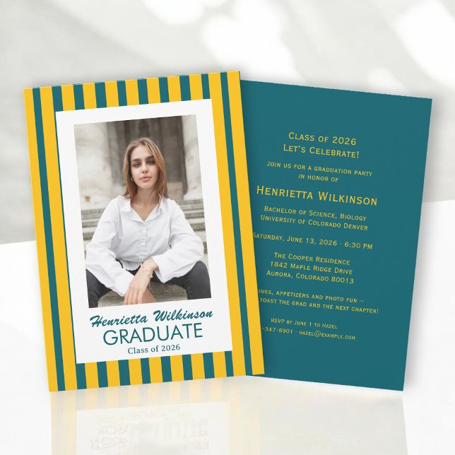Convites Class of 2026 Teal Gold Modern Graduation Party  (Criador carregado)