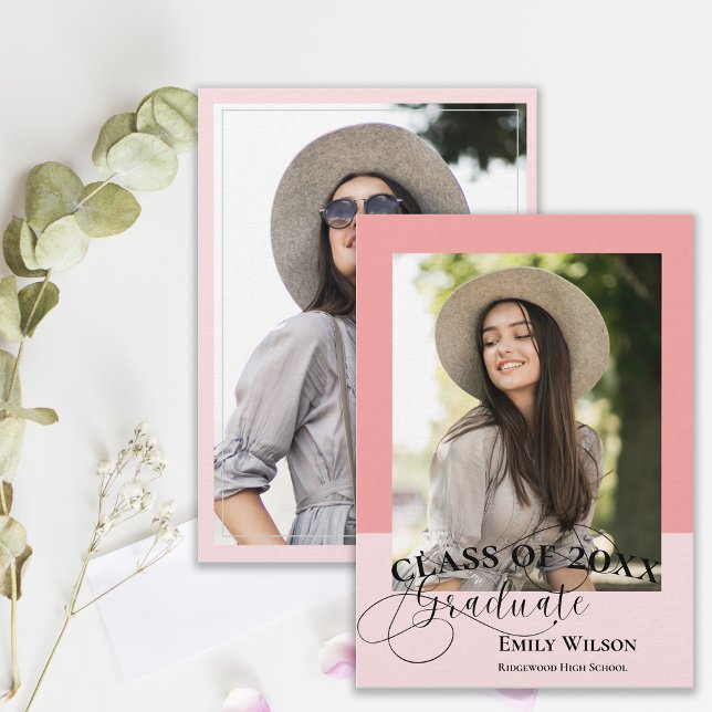 Convites Class of 20XX Modern Photo Graduation Announcement (Class of 20XX Photo Graduation Announcement Card | Elegant Script Modern Design)