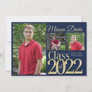 Convites Classe Azul e Dourada de Graduação de Foto 2022
