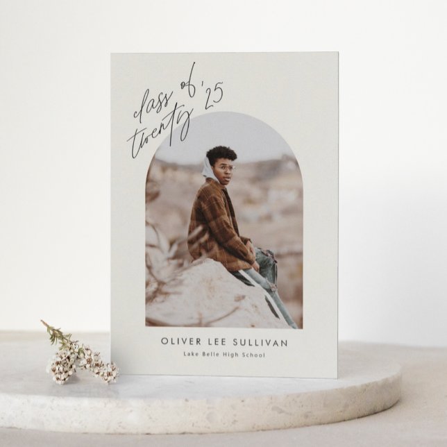 Convites Classe Boho de Graduação de Foto em Arch 2025 (Customizable boho graduation invitation featuring photo arch overlay. )