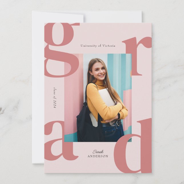 Convites Classe Branca Moderna Rosa de Graduação de 2024 (Frente)