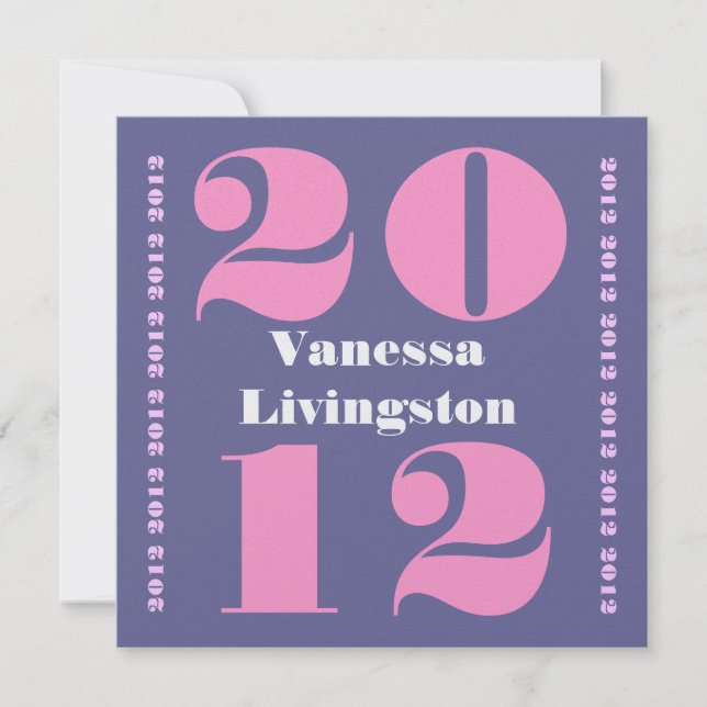 Convites Classe de 2012 Graduation Purple Pink Square Ver.2 (Frente)