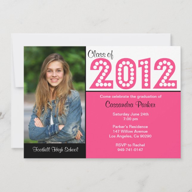 Convites Classe de 2012 Pink Graduation SCROLL DOWN para 20 (Frente)