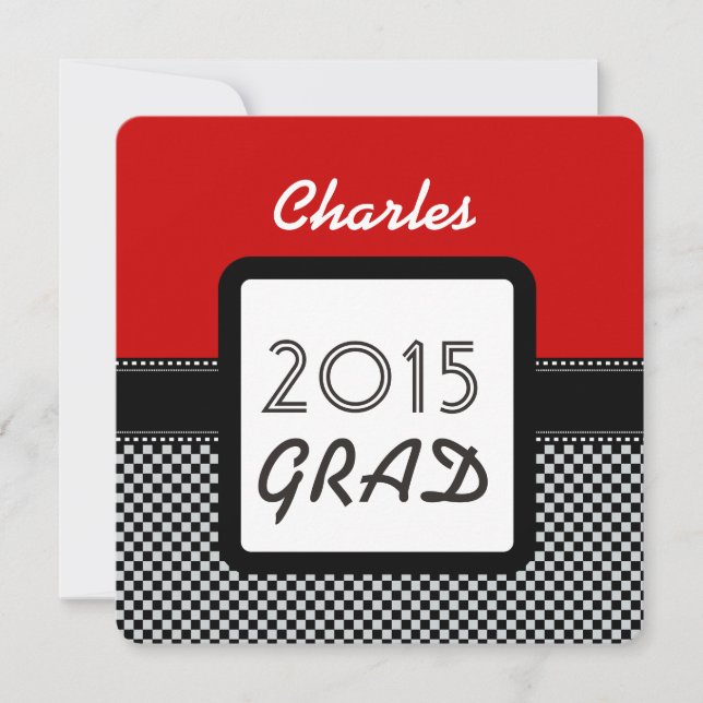 Convites Classe de 2015 ou QUALQUER ANO Red Black Checks A1 (Frente)