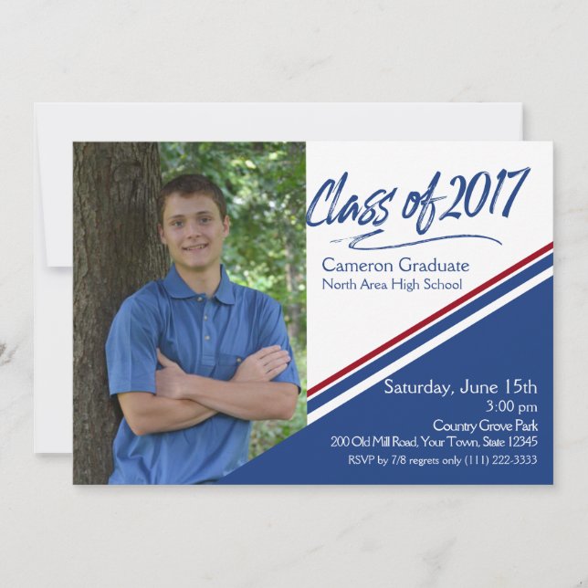 Convites Classe de 2017 - Script de Mão - Foto Azul e Verme (Frente)
