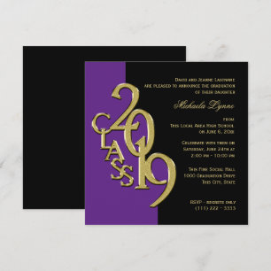 Convites Classe de 2019 Elegante Dourado e Roxo