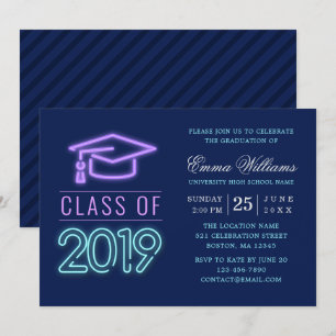 Convites Classe de 2019  Graduação de Neon Azul Moderna e