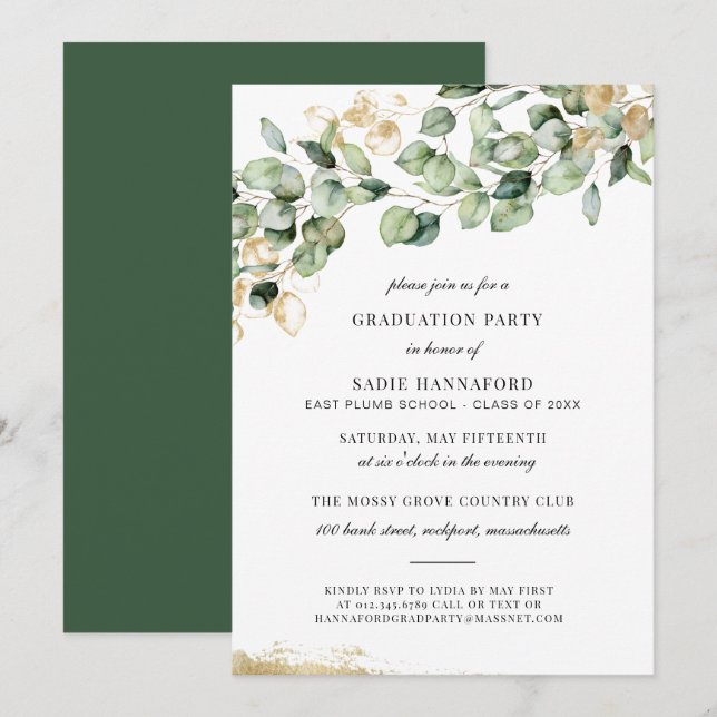 Convites Classe de 2021 "Graduação Dourada rustica Eucalypt (Frente/Verso)