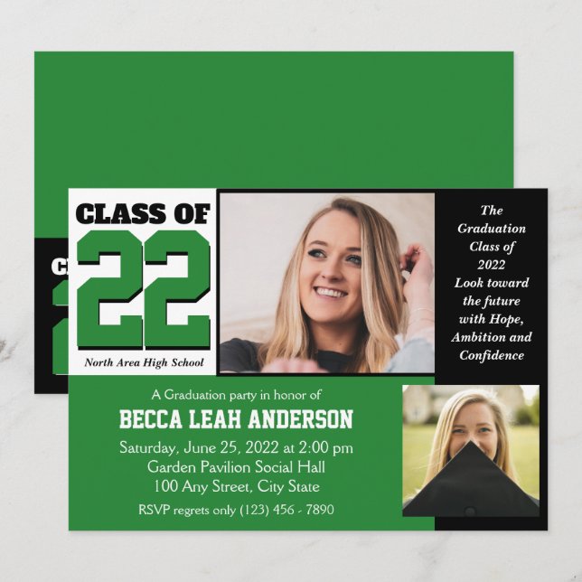 Convites Classe de 2022 Esperança e Confiança Verde (Frente/Verso)