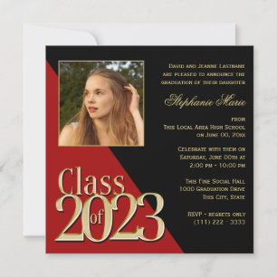 Convites Classe de 2023 Dourado Formando vermelho com foto