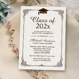 Convites Classe de 2023 Graduação Ivory Linen Vintage Quadr