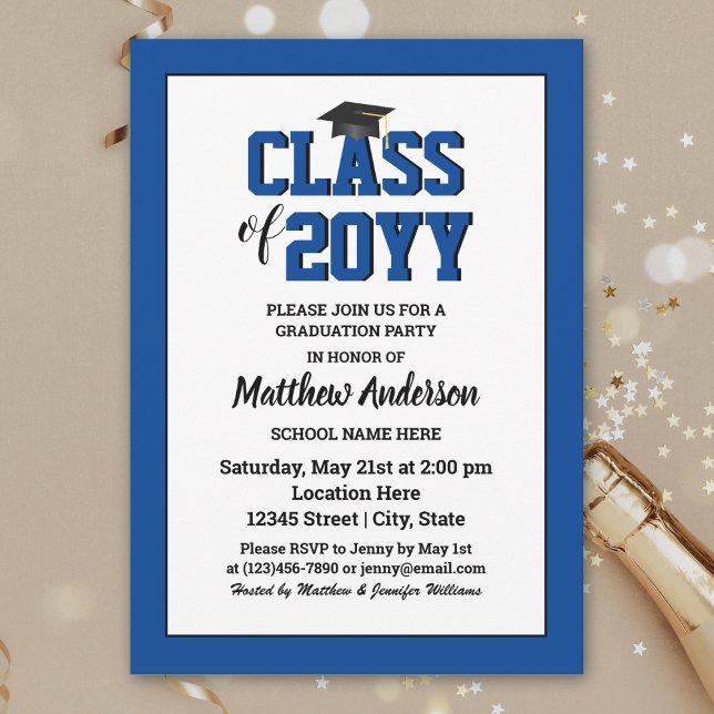 Convites Classe de 2024 "Elegant Sapphire Blue Graduation" (Criador carregado)