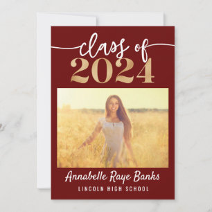 Convites Classe de 2024 Script Maroon Imprimível