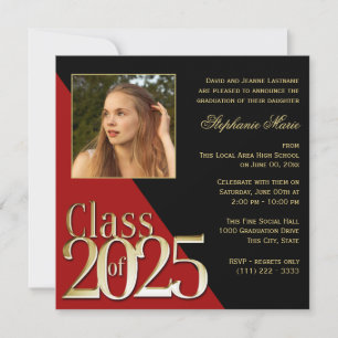 Convites Classe de 2025 Dourado Formando vermelho com foto