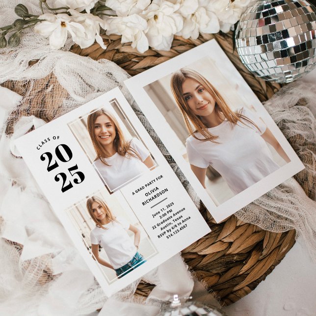 Convites Classe de 2025 | Festa de Formando Preto e Branco (Criador carregado)