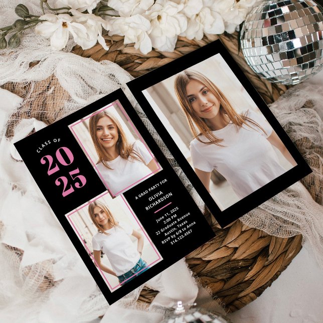 Convites Classe de 2025 | Festa de Foto Rosa e Formando Pre (Criador carregado)
