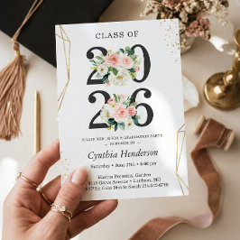Convites Classe de 2025 Graduação Floral Dourada Moderna pa