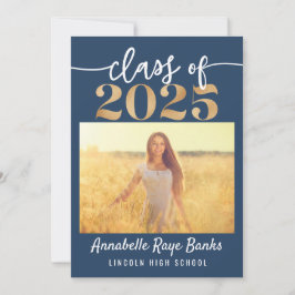 Convites Classe de 2025 Script Blue Imprimível