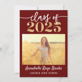Convites Classe de 2025 Script Maroon Imprimível