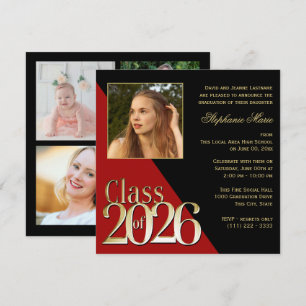 Convites Classe de 2026 Dourado Formando vermelho com foto