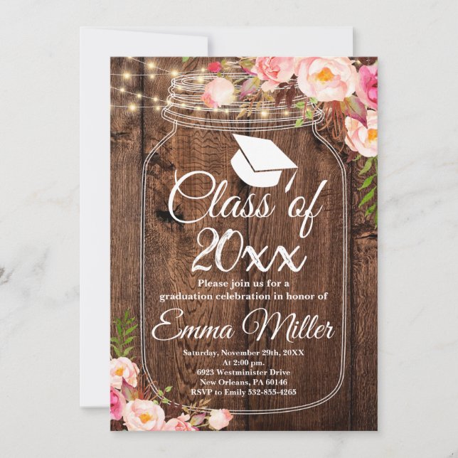 Convites Classe de 20XX - Graduação Floral Boho (Frente)