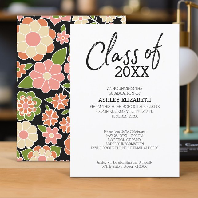 Convites Classe de ano ADD Festa de formatura Floral (Graduation Invitation - Retro Funky)