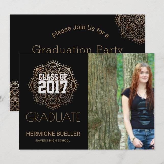 Convites Classe de Boho Mandala 2017 | Graduação de Fotos (Frente/Verso)