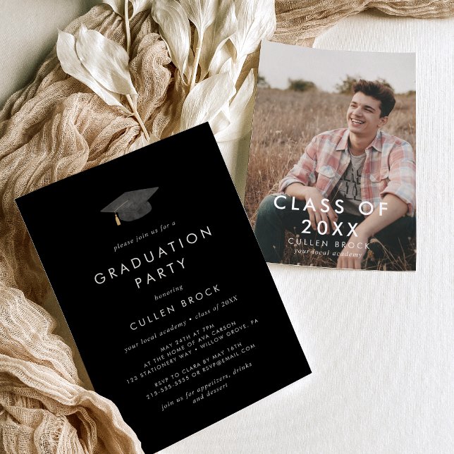 Convites Classe de Boné de Formando Preto Chic do Partido d (Criador carregado)