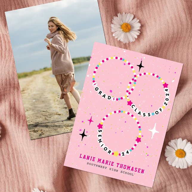 Convites Classe de Bracelete de Amizade de Graduação Rosa 2 (Criador carregado)