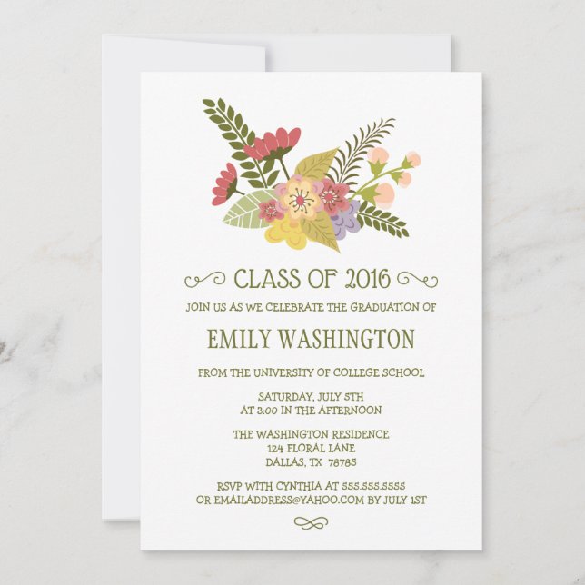 Convites Classe de buquê de flores de 2016 (Frente)