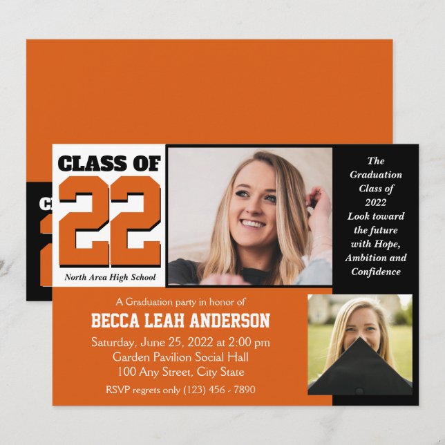 Convites Classe de esperança e esperança laranja de 2022 (Frente/Verso)
