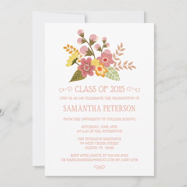 Convites Classe de festa de formatura de buquê floral 2015 (Frente)