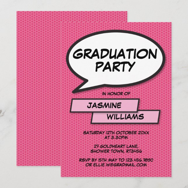 Convites Classe de Festa de formatura Divertida de Rosa Gir (Frente/Verso)