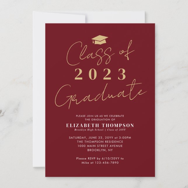 Convites Classe de Festa de formatura Dourada vermelha 2023 (Frente)