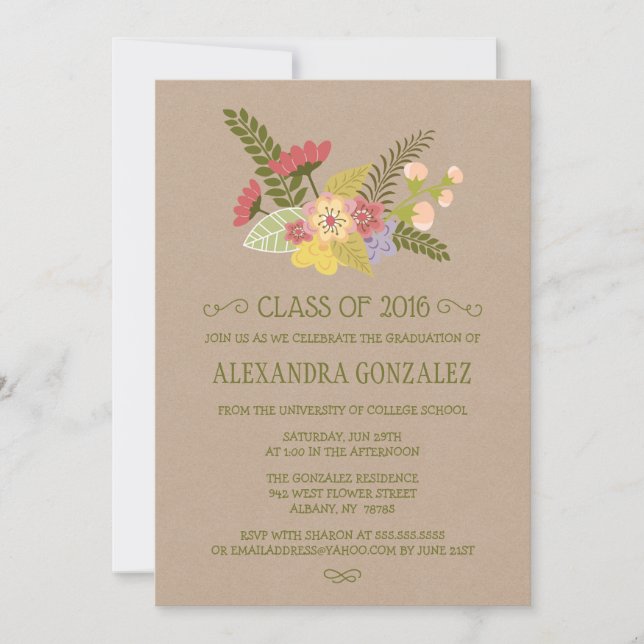 Convites Classe de festa de formatura floral de 2016 kraft (Frente)