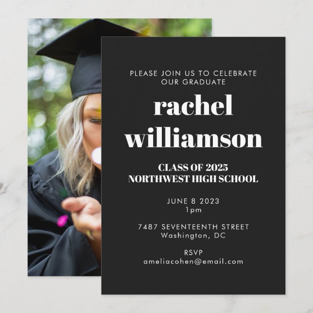 Convites Classe de Festa de formatura fotográfica preto bra (Frente/Verso)