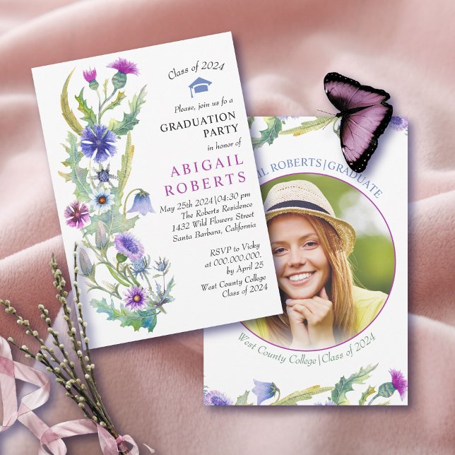 Convites Classe de flor silvestre de aquarela de graduação  (Criador carregado)