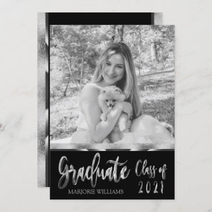 Convites Classe de formando de 2021 Silver Black and White