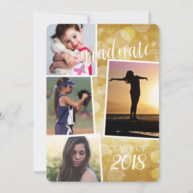 Convites Classe de formando de 20__ Dourado Bokeh com 4 fot (Frente)