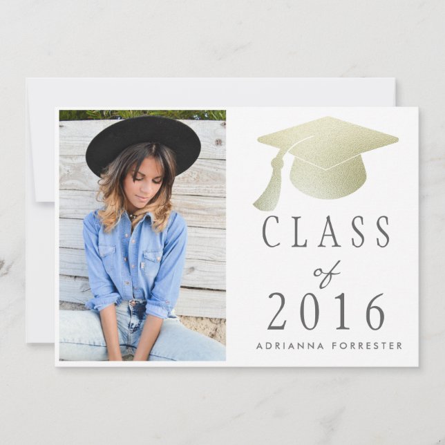 Convites Classe De Foto De Graduação De Folha De Prata De 2 (Frente)