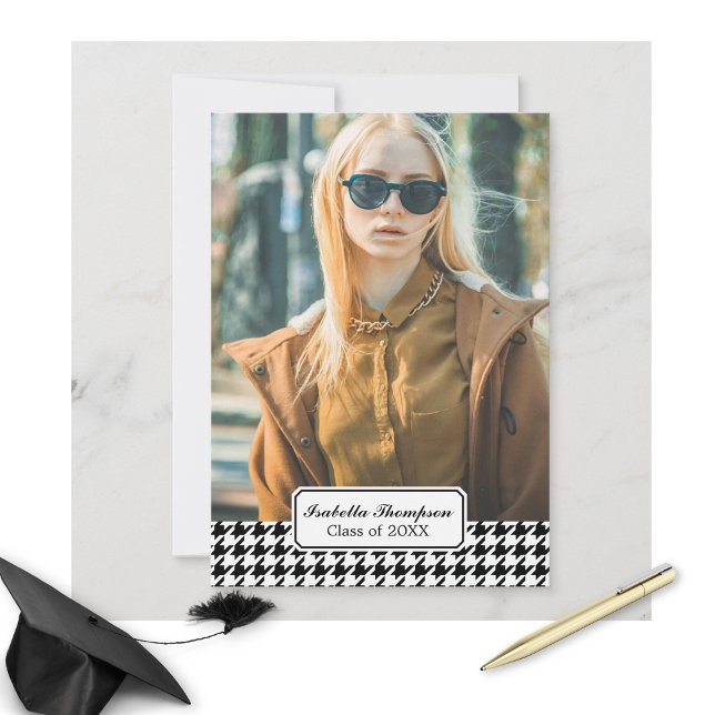 Convites Classe de Foto de Graduação Trendy Houndstooth de  (Criador carregado)